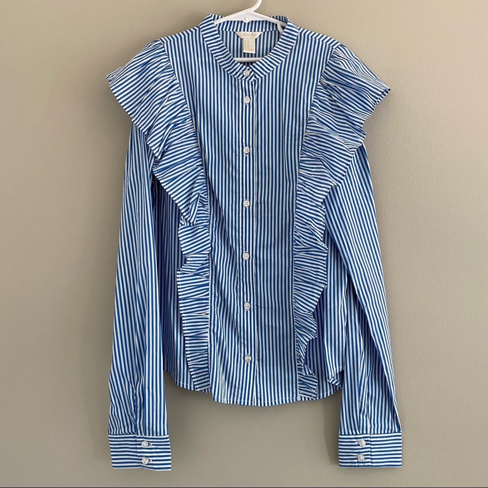 Forever 21 Pinstripe Ruffled Top (Size M)